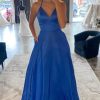 Homrain A Line Halter Long Prom Dress With Criss Cross Back | Blue Prom Dresses