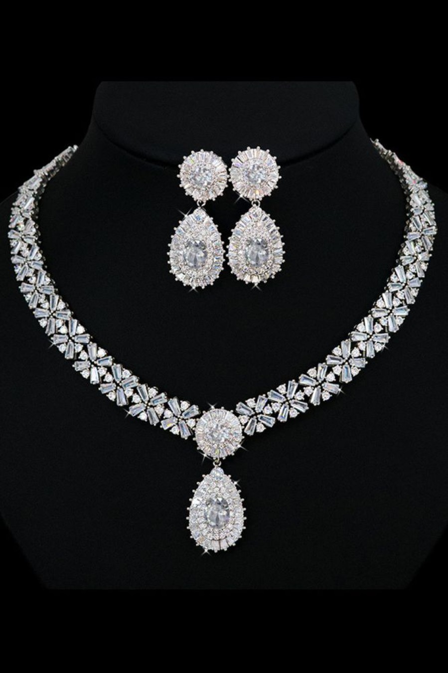 Homrain Crystal Necklace Earring Jewelry Set | Bridal Accessories