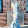 Homrain Mermaid Spaghetti Straps Long Prom Dress With Open Back | Blue Prom Dresses