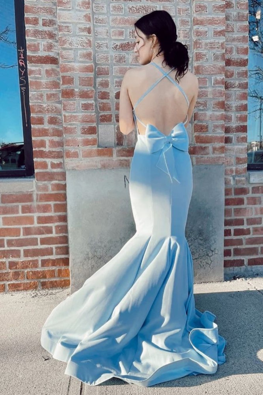 Homrain Mermaid Spaghetti Straps Long Prom Dress With Open Back | Blue Prom Dresses