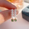 Homrain Natural Pearls Earings With Green Rhinestone | Earrings