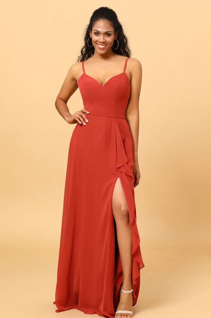 Homrain Spaghetti Straps Chiffon A-Line Bridesmaid Dress With Slit | Bridesmaid Dresses 2024