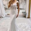 Homrain Mermaid Deep V-Neck Cap Sleeves Long Wedding Dress With Lace | Lace Wedding Dresses