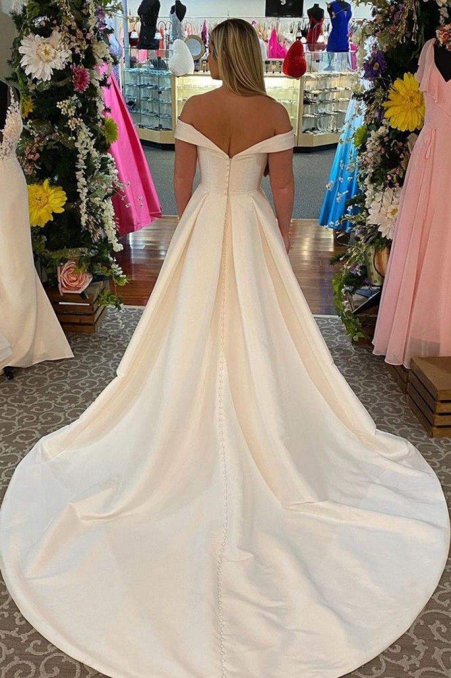 Homrain Off The Shoulder Corset Simple Long Wedding Dress With Pockets | Simple Wedding Dresses