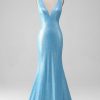 Homrain Glitter Mermaid V Neck Long Prom Dress | Blue Prom Dresses