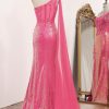 Homrain Mermaid One Shoulder Long Corset Prom Dress With Slit | Hot Pink Prom Dresses