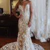 Homrain Illusion Boat Neck Mermaid Long Lace Wedding Dress | Beach Wedding Dresses