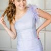 Homrain Sparkly Beaded One Shoulder Tight Short Homecoming Dress With Feathers | Purple Hoco Dresses