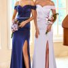 Homrain Sheath Off The Shoulder Long Bridesmaid Dress With Split Front | Wedding Guest Dresses