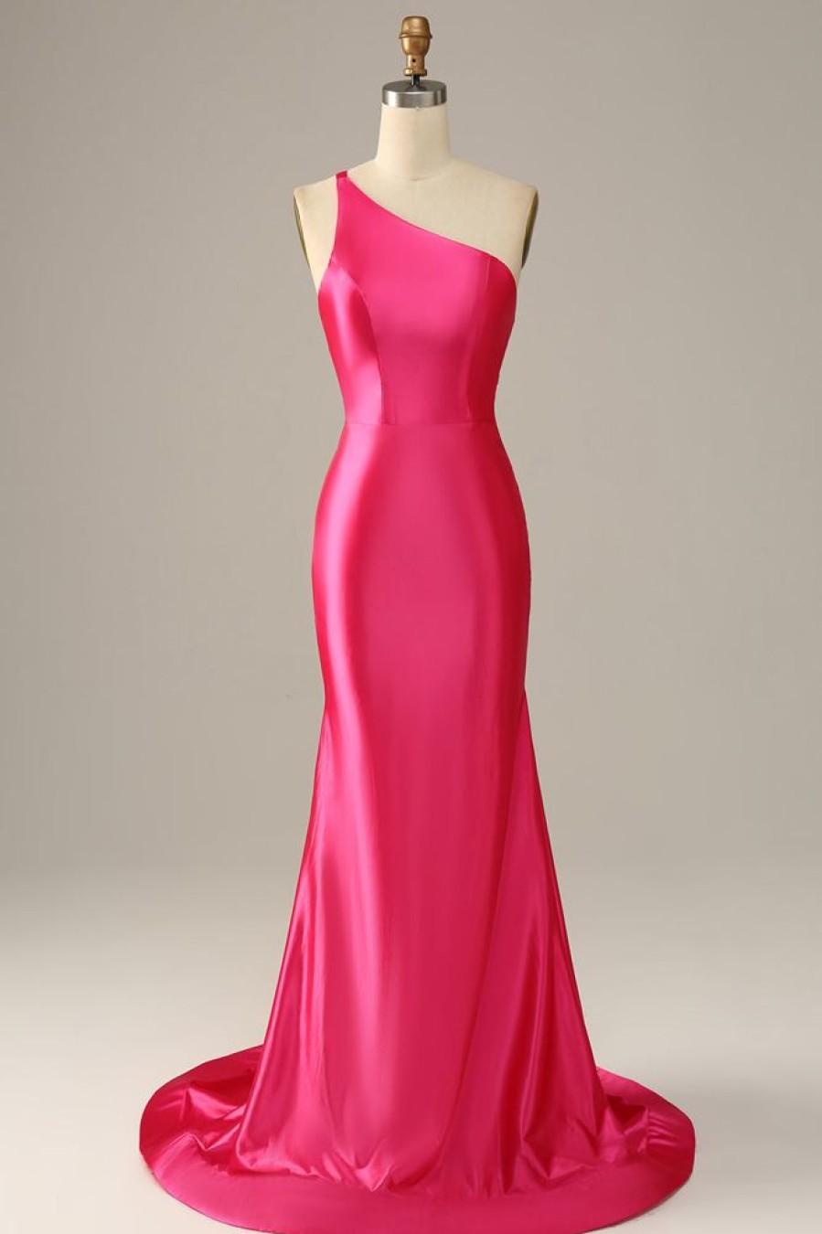 Homrain One Shoulder Mermaid Prom Dress | Hot Pink Prom Dresses