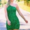 Homrain Sequins One Shoulder Tight Homecoming Dress | Green Hoco Dresses