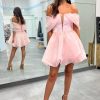 Homrain Simple A-Line Off The Shoulder Short Homecoming Dress | Pink Hoco Dresses