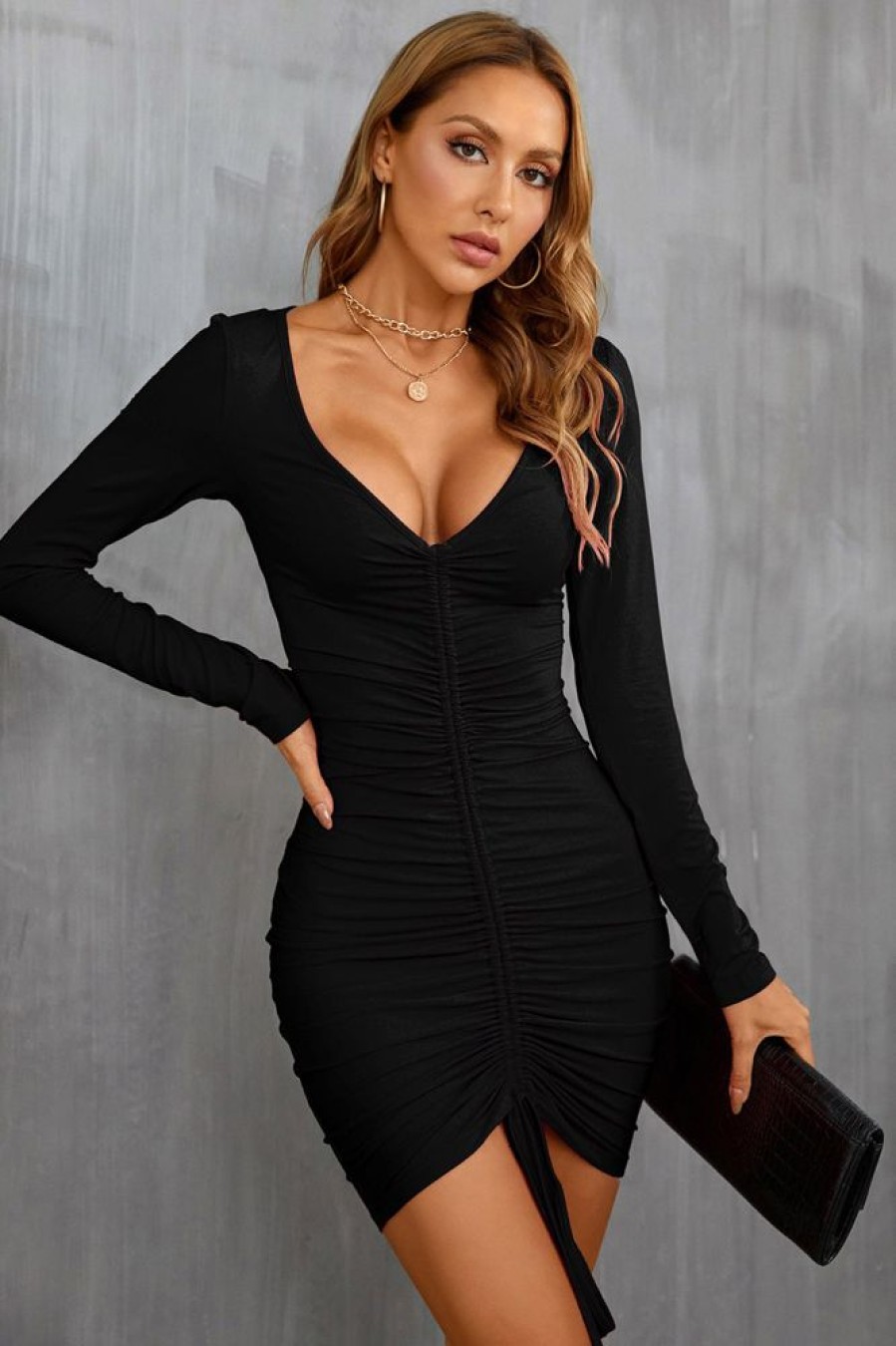 Homrain Long Sleeves Bodycon Little Dress | Black Hoco Dresses