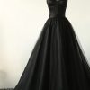 Homrain Corset A-Line Tulle Long Prom Dress | Black Prom Dresses