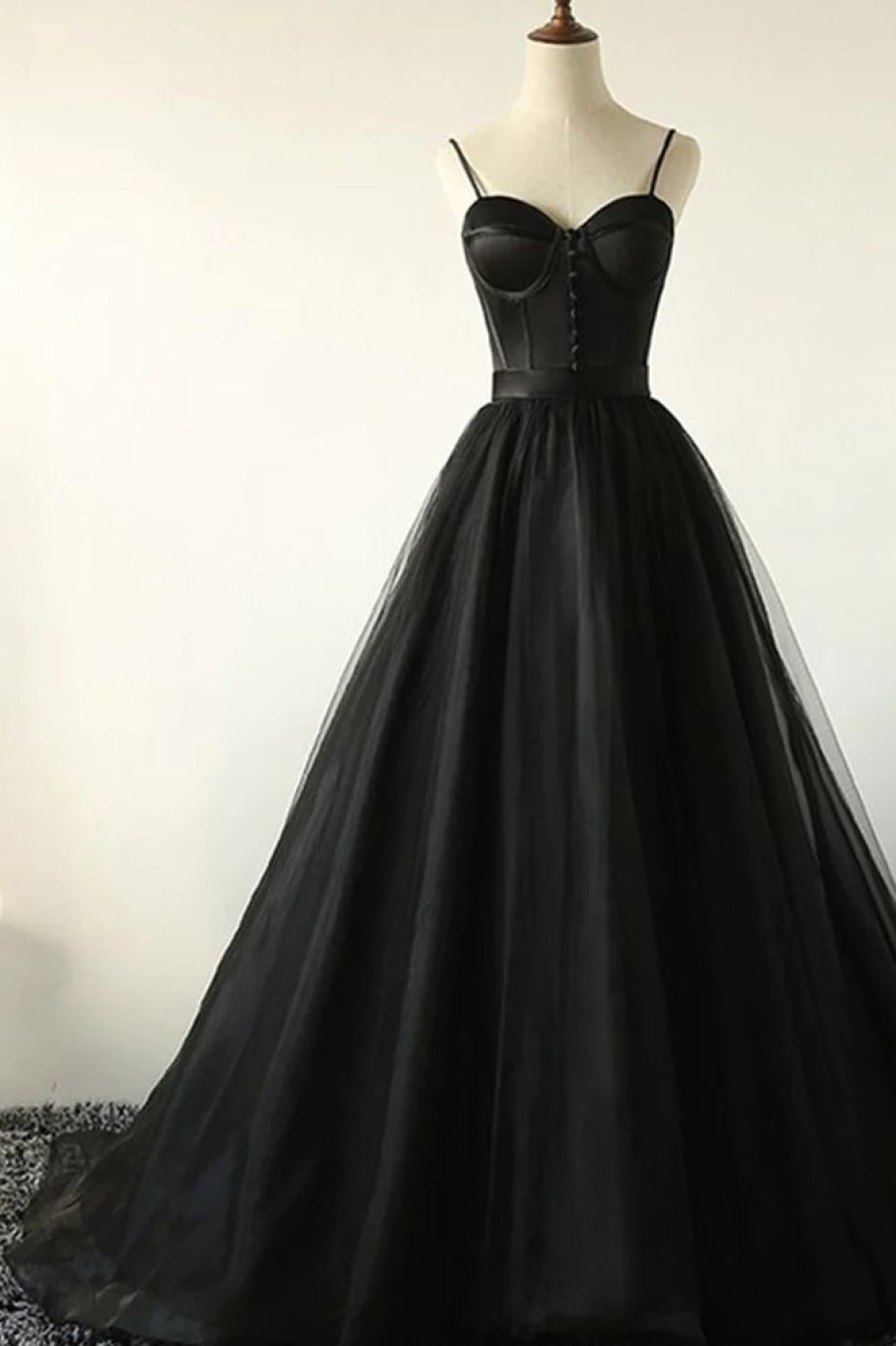 Homrain Corset A-Line Tulle Long Prom Dress | Black Prom Dresses