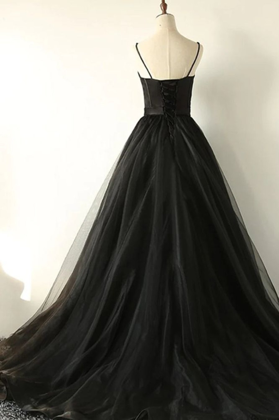 Homrain Corset A-Line Tulle Long Prom Dress | Black Prom Dresses