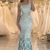 Homrain Glitter Sequins Mermaid One Shoulder Long Prom Dress | Green Prom Dresses