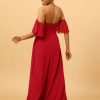 Homrain Off The Shoulder Chiffon Bridesmaid Dress With Slit | Burgundy Bridesmaid Dress