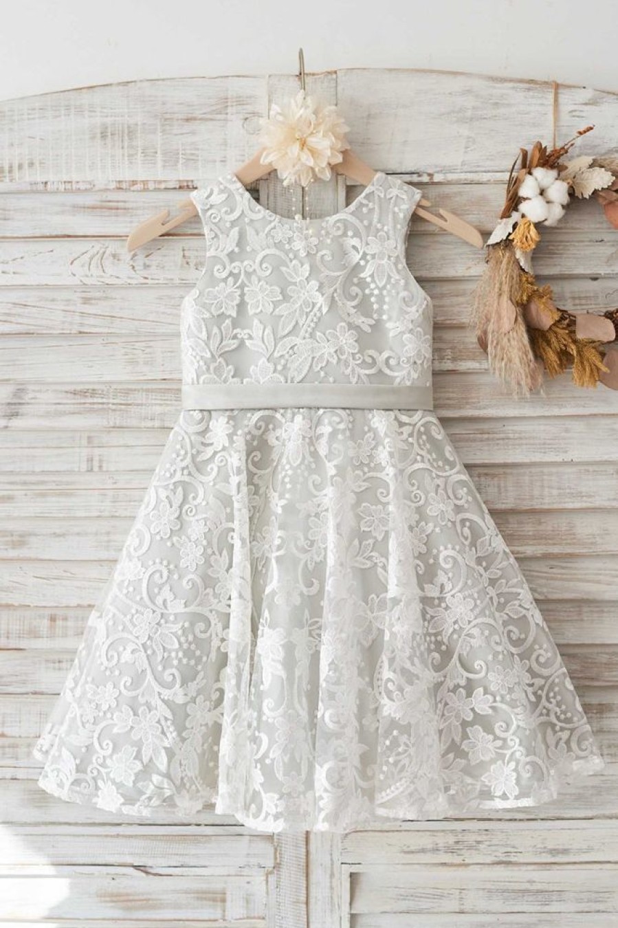 Homrain Grey Lace Flower Girl Dress With Bow | Flower Girl Dresses