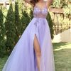 Homrain Lavender Tulle A-Line Prom Dress With Beading | Purple Prom Dresses