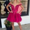 Homrain Glitter Tiered A-Line Tulle Corset Short Homecoming Dress With Lace | Hot Pink Hoco Dresses