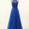 Homrain Tulle Prom Dress With Appliques | Blue Prom Dresses