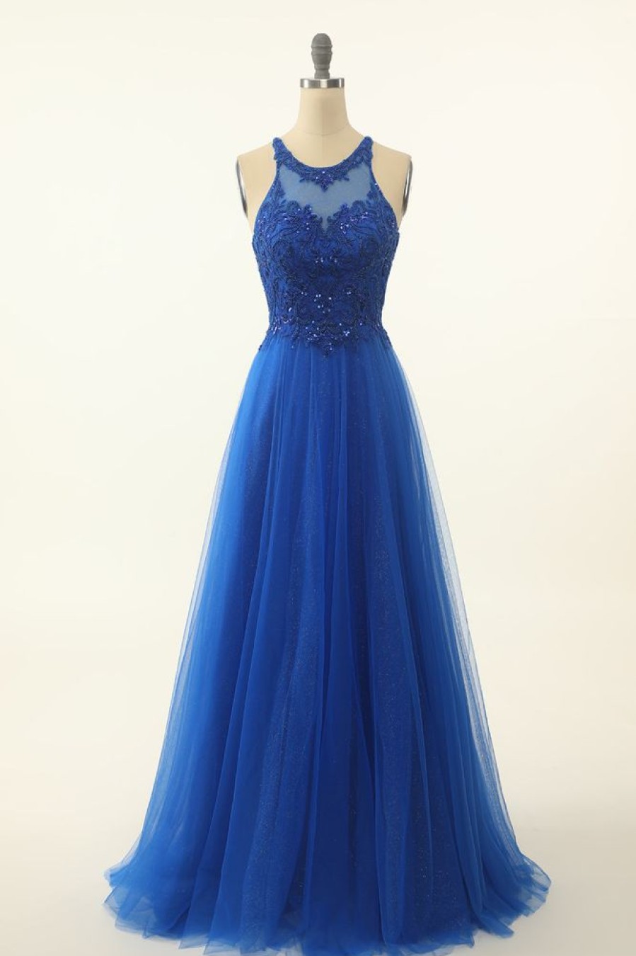 Homrain Tulle Prom Dress With Appliques | Blue Prom Dresses