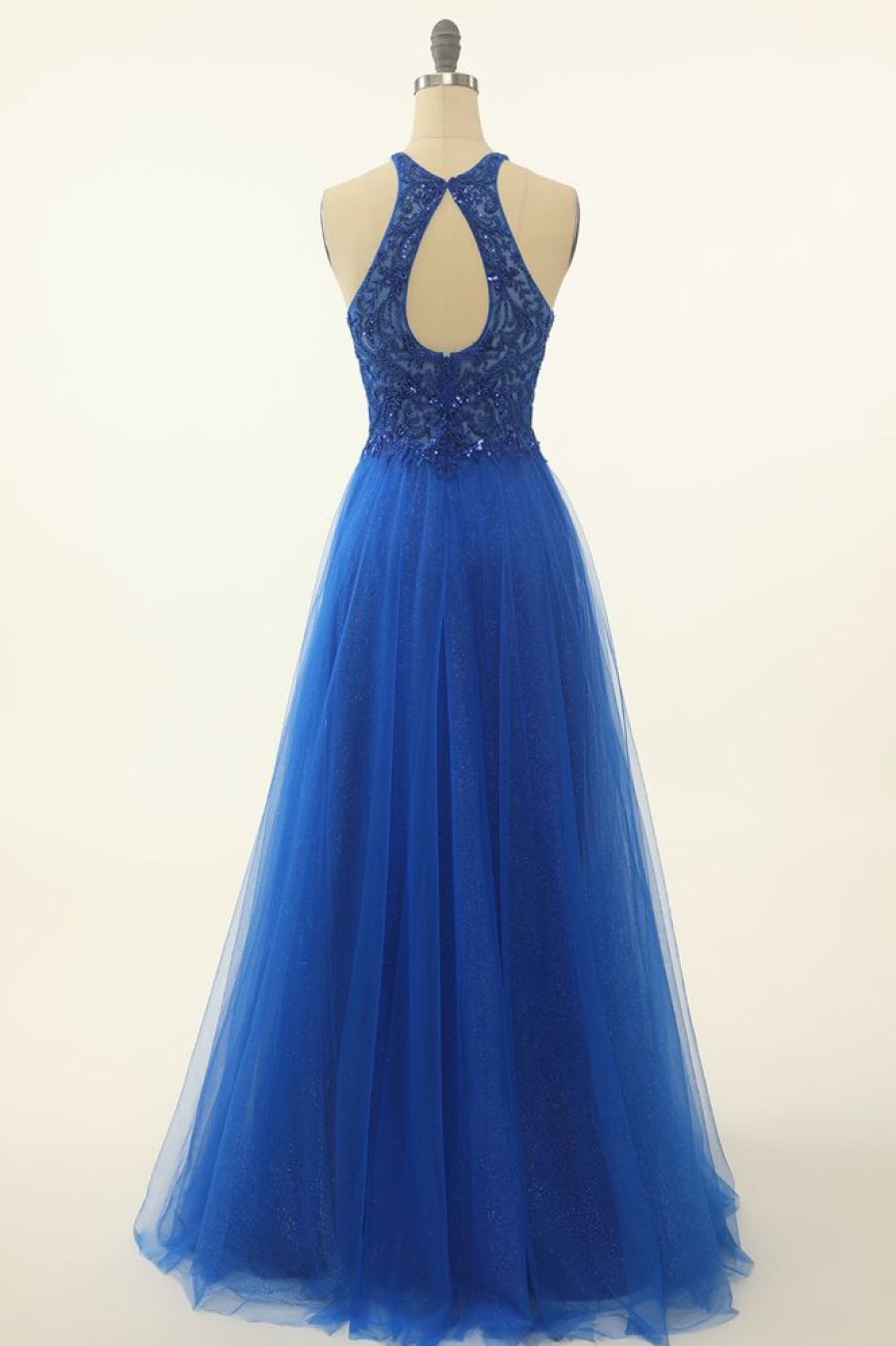 Homrain Tulle Prom Dress With Appliques | Blue Prom Dresses