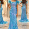 Homrain Shiny Mermaid Long Prom Dress With Feather | Blue Prom Dresses