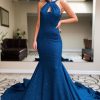 Homrain Halter Sparkly Mermaid Prom Dress | Blue Prom Dresses