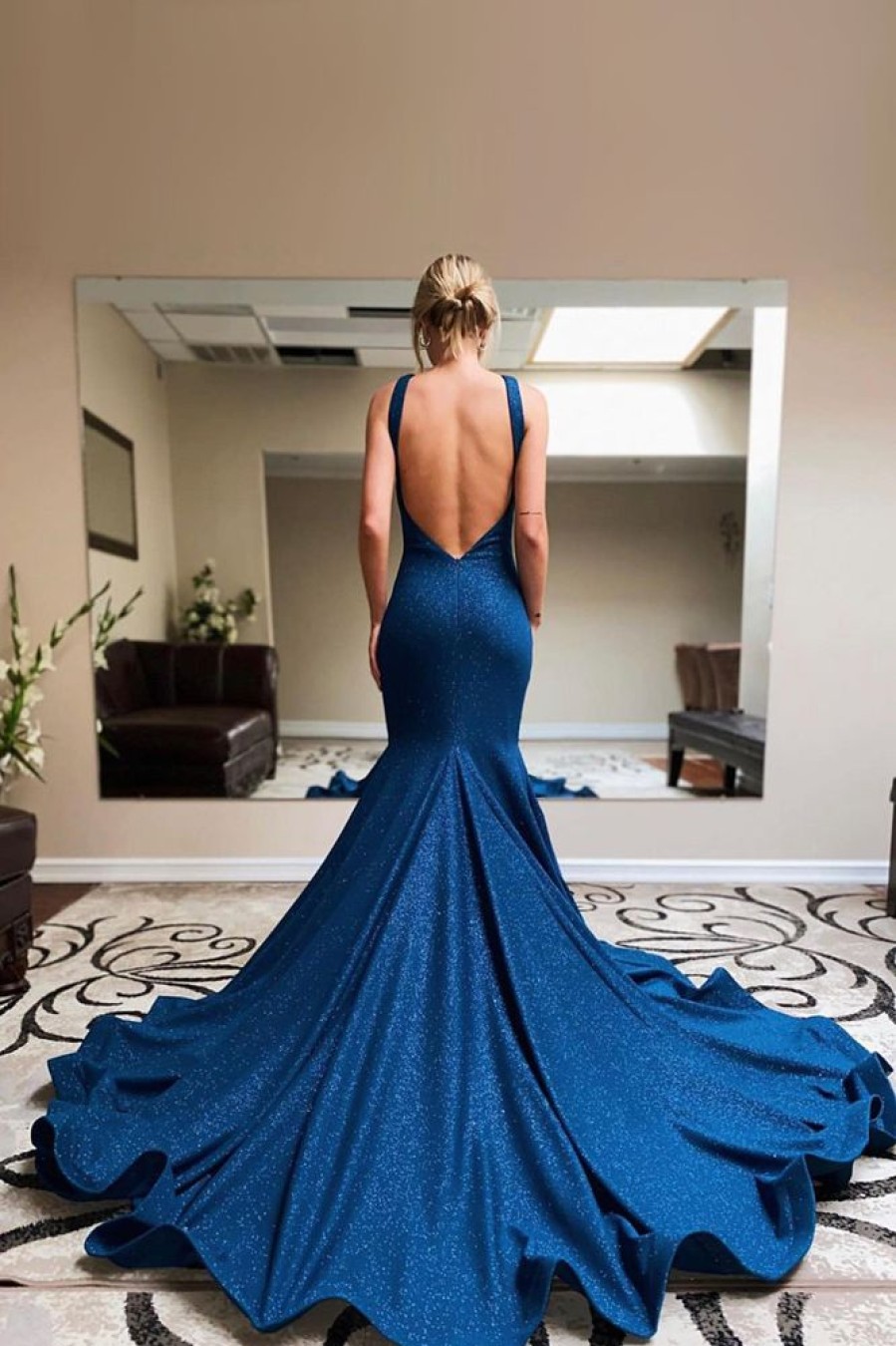 Homrain Halter Sparkly Mermaid Prom Dress | Blue Prom Dresses