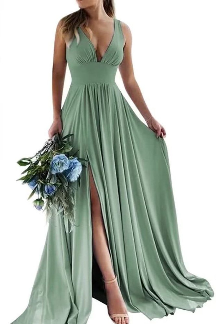 Homrain A-Line Ruched Long Bridesmaid Dress With Slit | Wedding Guest Dresses