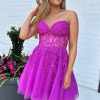 Homrain Sparkly Corset A-Line Tulle Short Homecoming Dress With Lace | Hot Pink Hoco Dresses