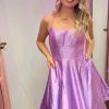 Homrain Sparkly Beaded A-Line Lace-Up Back Short Homecoming Dress With Pockets | Purple Hoco Dresses