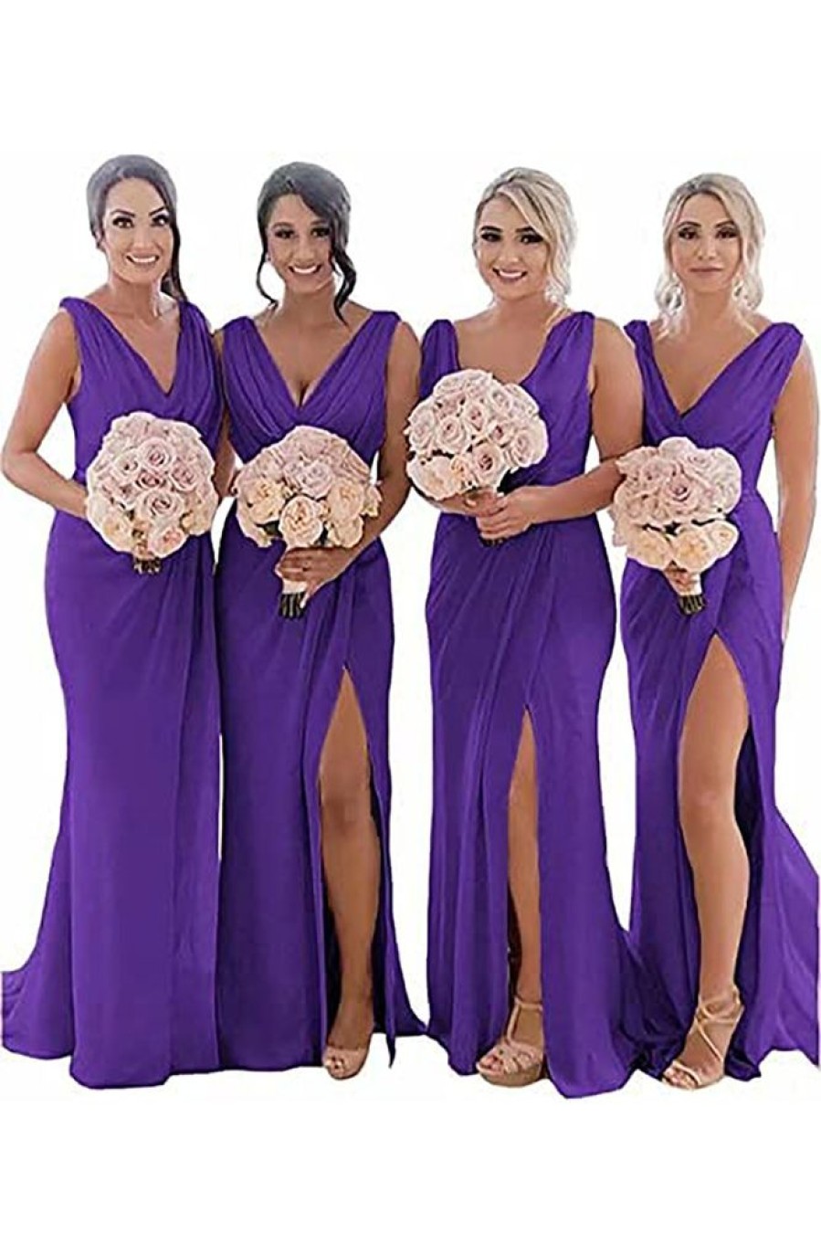 Homrain Sheath Chiffon Ruched Long Bridesmaid Dress With Slit | Wedding Guest Dresses