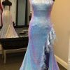 Homrain Plus Size Sweetheart Mermaid Sequins Long Prom Dress With Feathers | Blue Prom Dresses