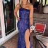 Homrain Mermaid Long Sequined Prom Dress With Slit | Blue Prom Dresses