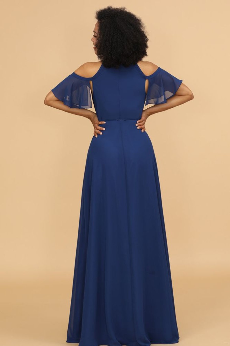 Homrain Cold Shoulder Chiffon Bridesmaid Dress With Slit | Bridesmaid Dress Under 100