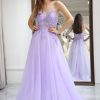 Homrain A Line Long Prom Dress With Appliques | Purple Prom Dresses