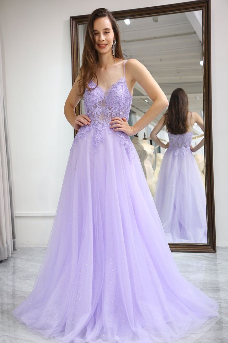 Homrain A Line Long Prom Dress With Appliques | Purple Prom Dresses