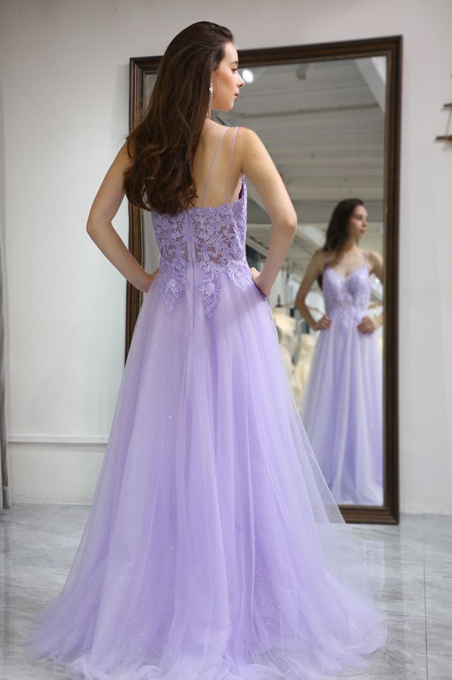 Homrain A Line Long Prom Dress With Appliques | Purple Prom Dresses