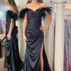 Homrain Plus Size Mermaid Long Prom Dress With Feathers | Black Prom Dresses