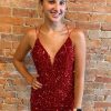 Homrain Criss-Cross Straps Sequins Tight Short Hoco Dress | Red Hoco Dresses