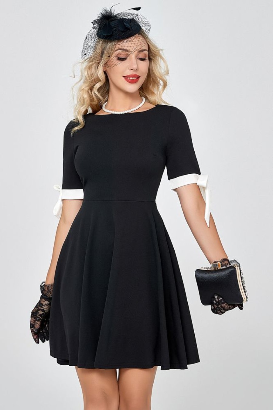 Homrain Vintage Short Sleeves Little Dress | Black Hoco Dresses