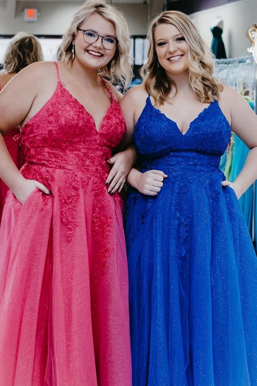 Homrain Tulle Plus Size Long Prom Dress With Appliques | Blue Prom Dresses