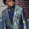 Homrain Green And Blue Jacquard Shawl Lapel Prom Homecoming Blazer | Men Blazers