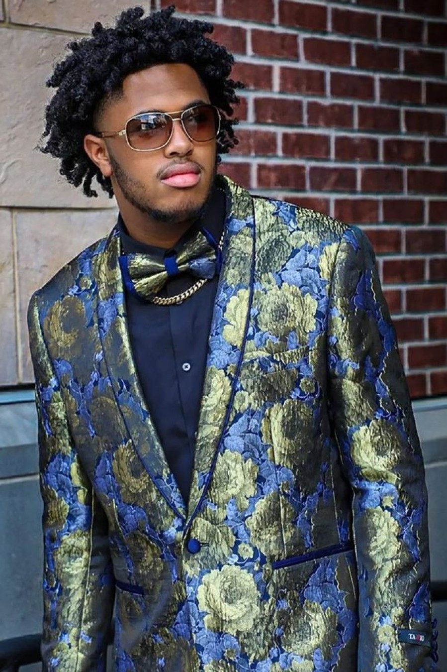 Homrain Green And Blue Jacquard Shawl Lapel Prom Homecoming Blazer | Men Blazers