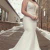 Homrain Mermaid Satin Spaghetti Straps Long Plus Size Wedding Dress With Button | Mermaid Wedding Dresses