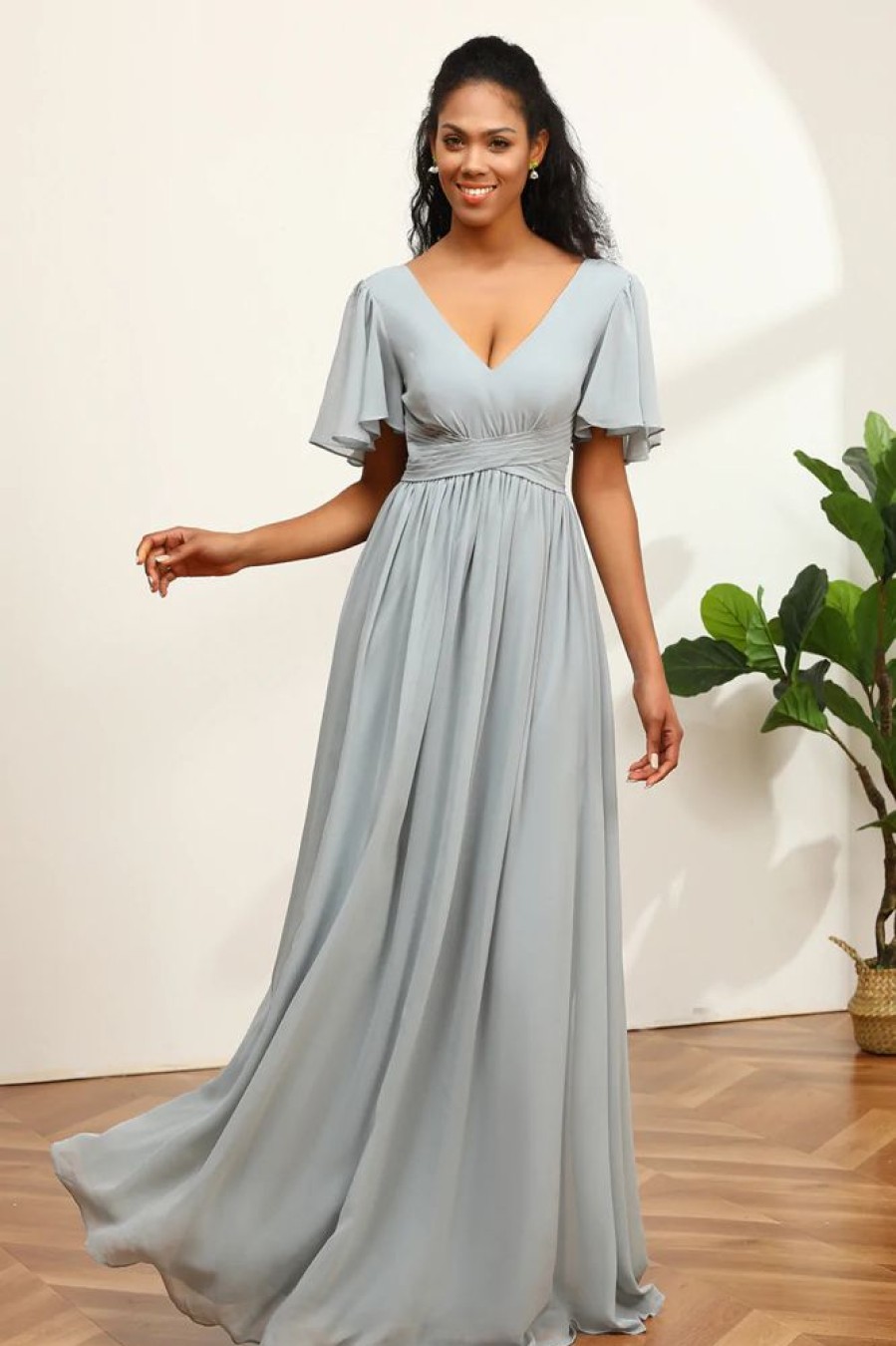 Homrain V-Neck Chiffon A-Line Bridesmaid Dress | Bridesmaid Dress Under 100