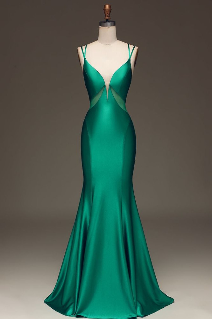 Homrain Mermaid Spaghetti Straps Long Prom Dress | Green Prom Dresses